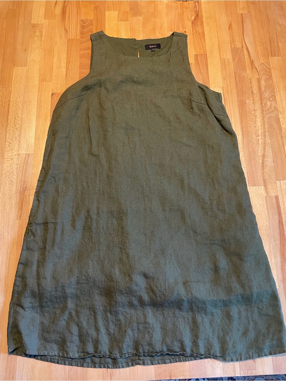 Quince Olive Green Sleeveless Linen Shift Dress